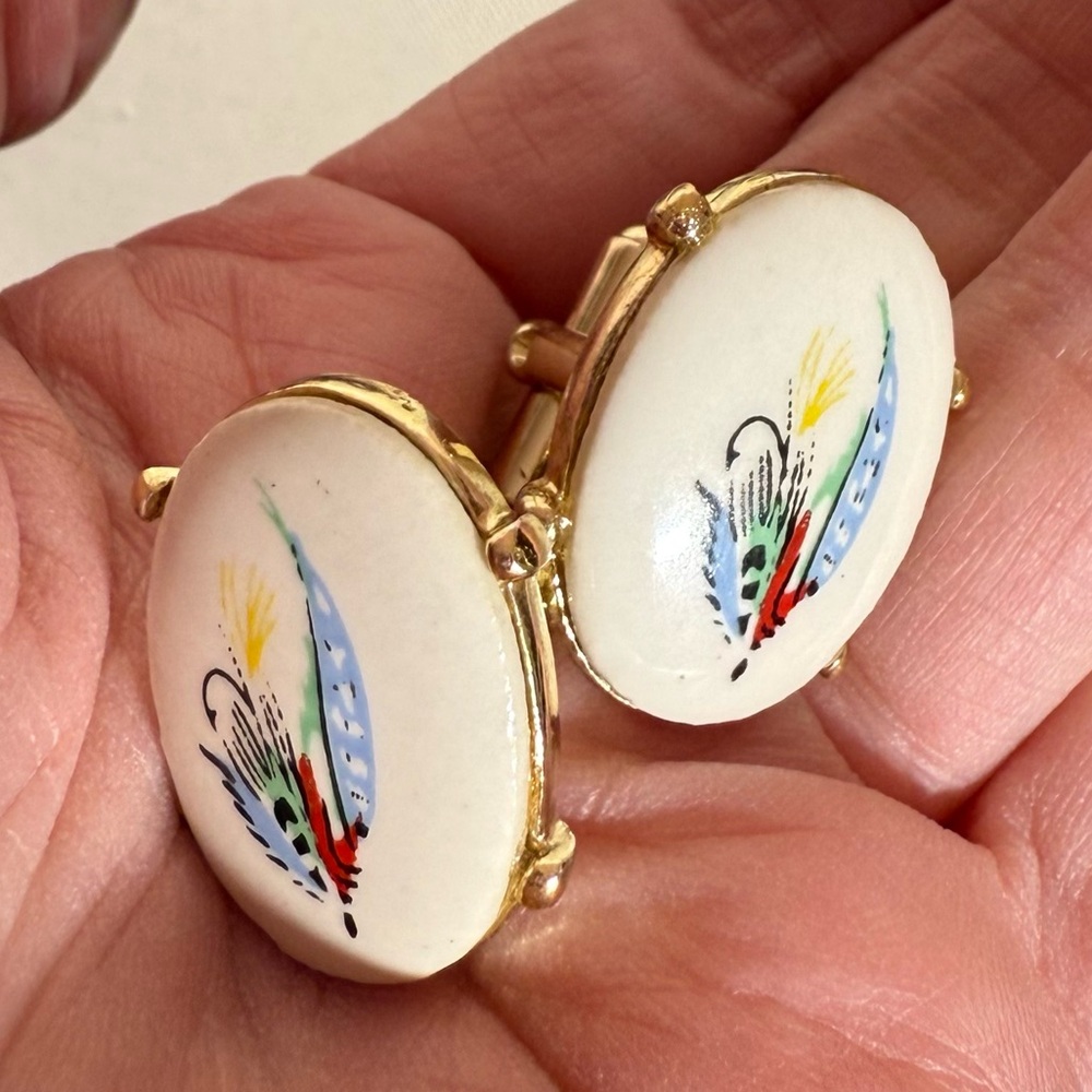 Vintage 1960 70’s MCM Eclectic Grandpa Oversized Fishing Cufflinks